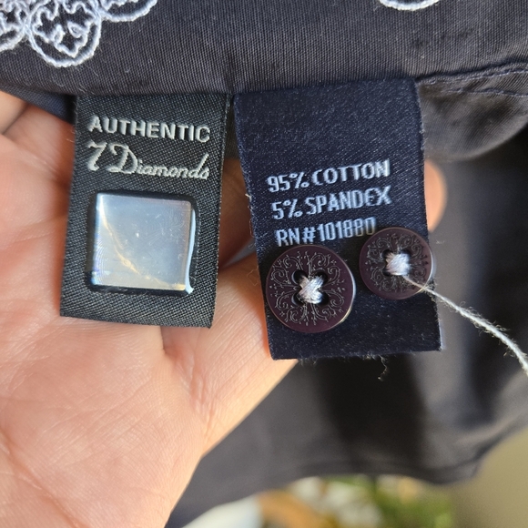 7 Diamonds Shirt Mens XL Black/ navy Button Down Y2K  Gothic Punk Grunge - Picture 6 of 8